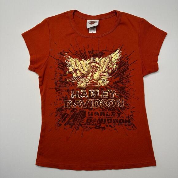 Vintage Y2K Harley Davidson Women’s Babydoll Fitted Tee - Picture 1 of 7